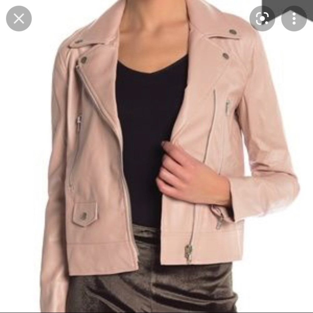 Faux Leather Moto Jacket in Pink M
